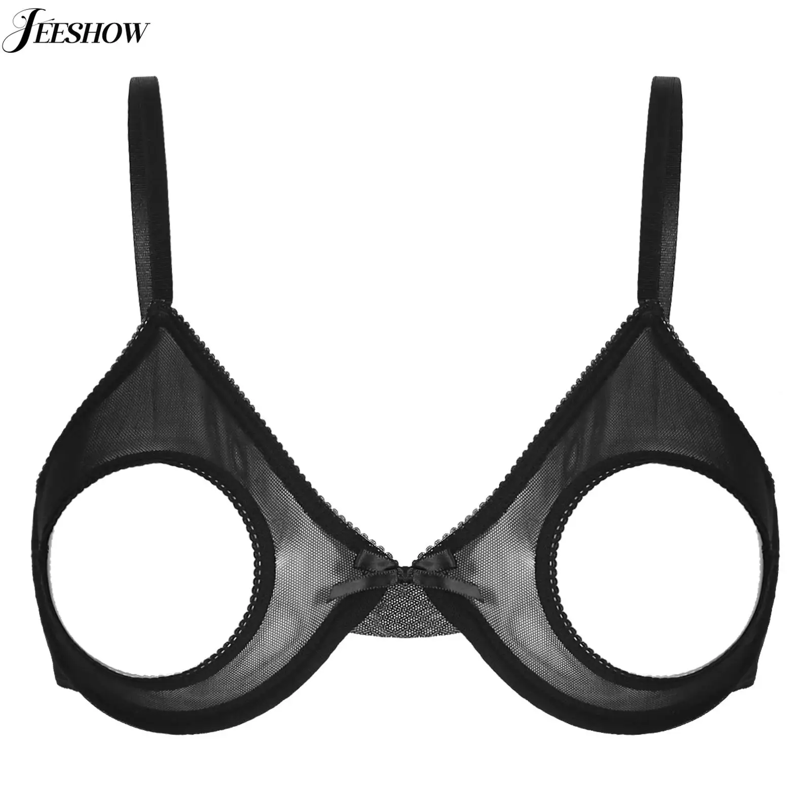 

Womens Sexy See Through Open Cup Bra Lingerie Tops Sheer Mesh Hollow Out Open Nipples Underwire Bra Bare Exposed Breast Brassier