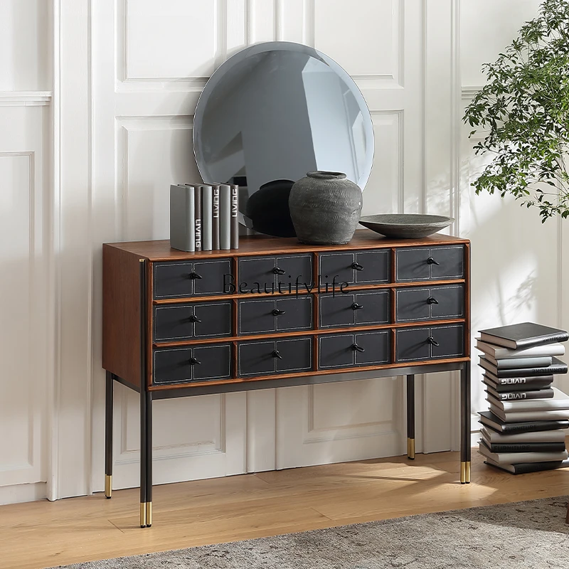 Minimalist bedroom wall storage bedside locker living room black walnut solid wood chest