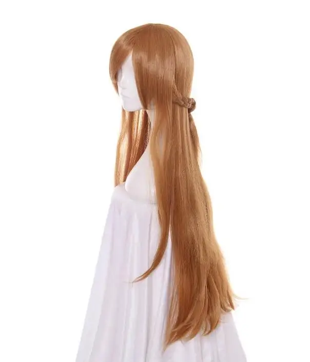 Wig Cosplay pesta sintetik, rambut palsu kepang lurus panjang warna emas 80cm