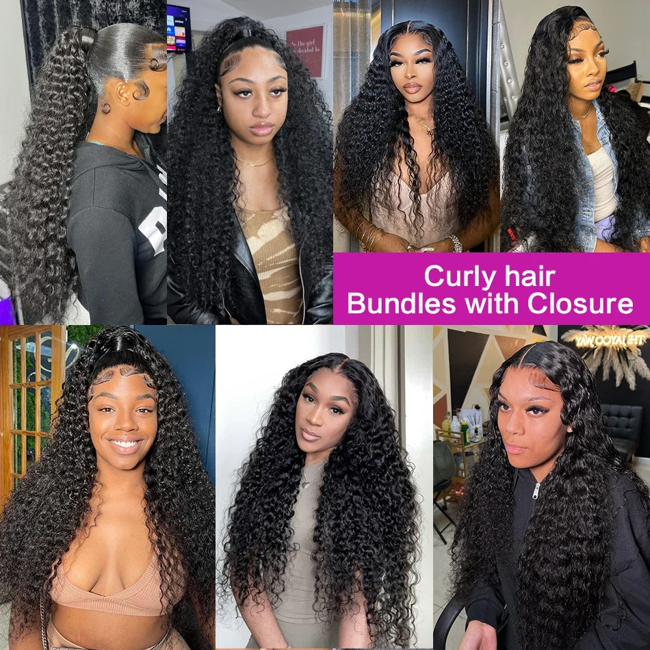 30 32 36 40 Inch Deep Wave Human Hair Bundles Brazilian Remy Unprocessed Weaving Curly Hair Bundles Weave Extensions Deals