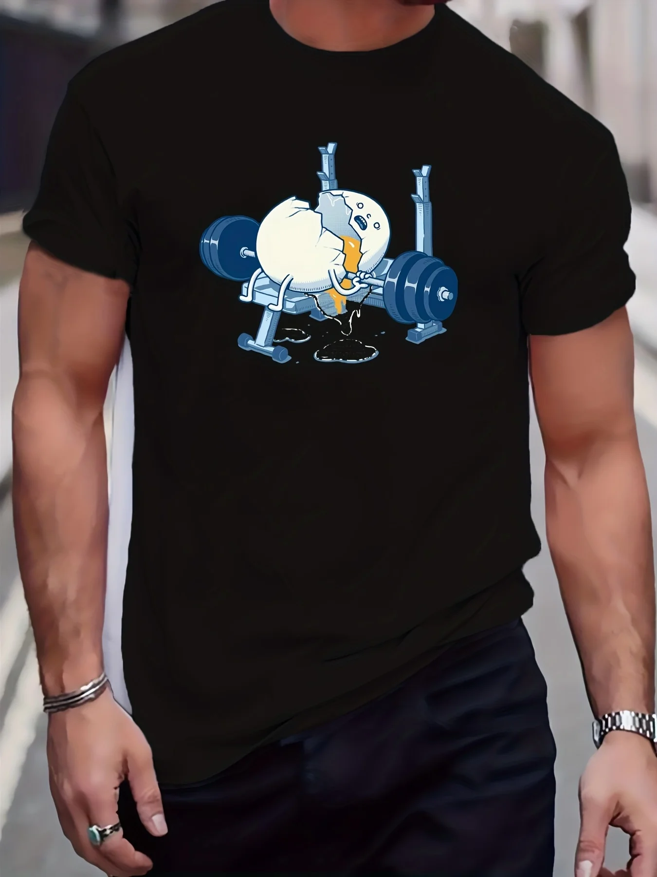 

Summer Fitness Casual Oversized T-Shirt Men's Clothing Fun Lifting Breaking Egg Pattern T-Shirt