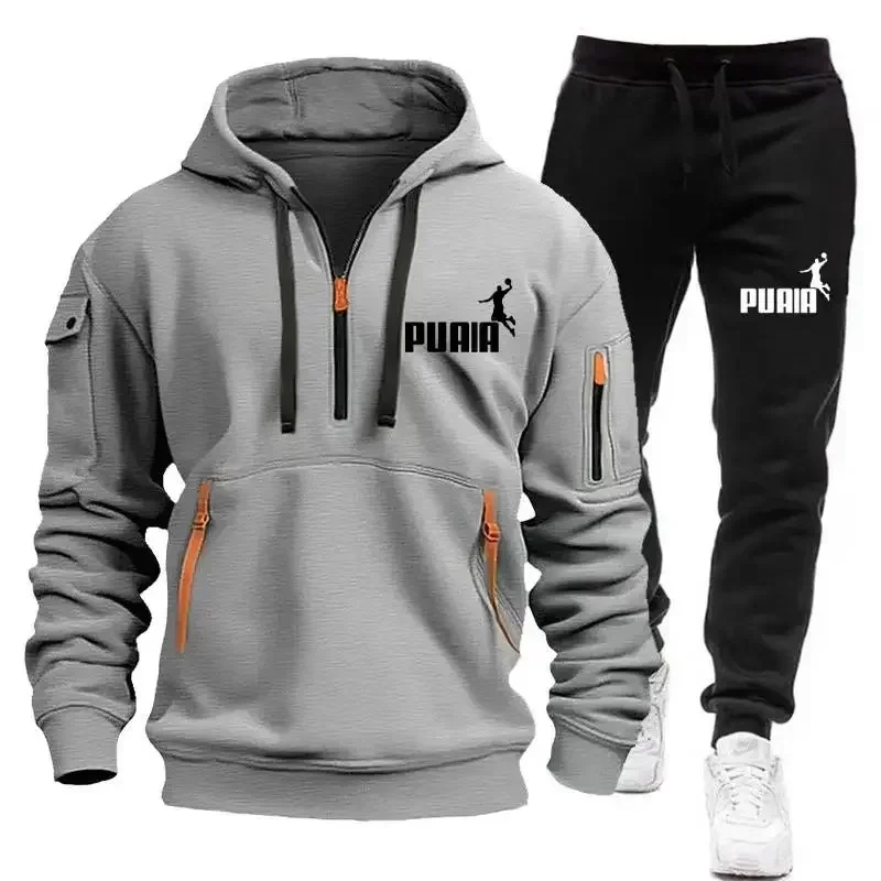 2025 Herensweatshirt met hoed 2-delige set, herfst en winter heren casual sweatshirt hardlooppak top + broek, sportkledingset