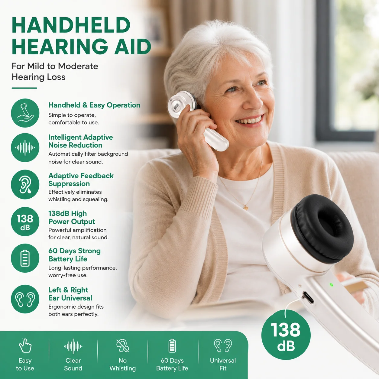 Hearing Aids Handheld Wireless Sound Rechargeable Amplifier Elderly Hearing Aid Deaf The Listening Device Assistive Communicator