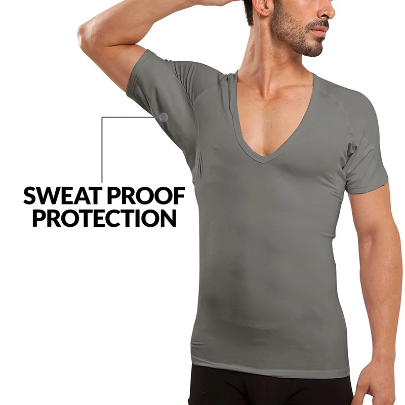 Wholesale Sweatproof Undershirt Men With Underarm Sweat Pads T Shirt Slim Fit V Neck