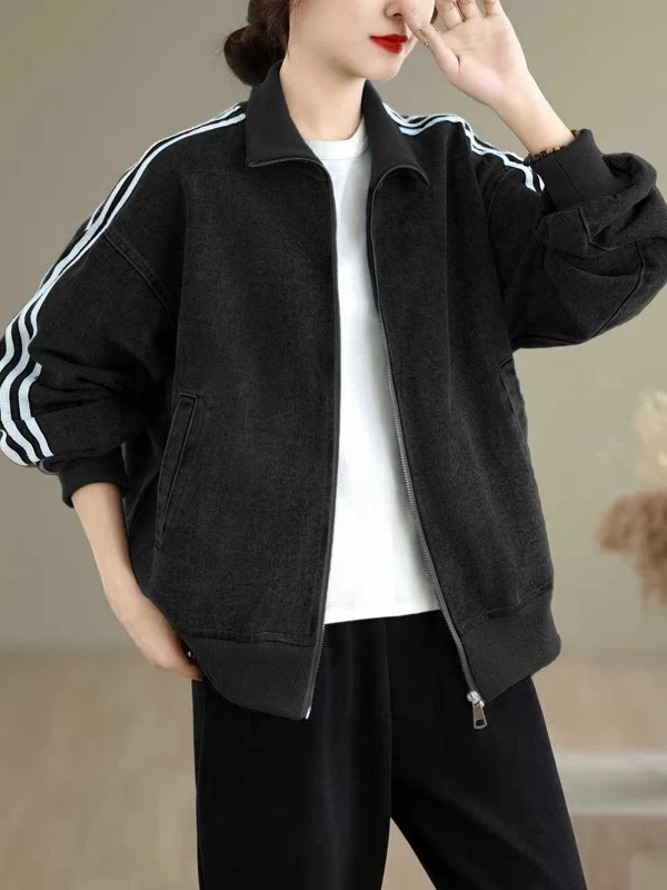 

Authentic Korean Sle Chic ort Denim Jaet Women's Stand Collar Tee Bars Large Size Anti-Aging Daily Wear