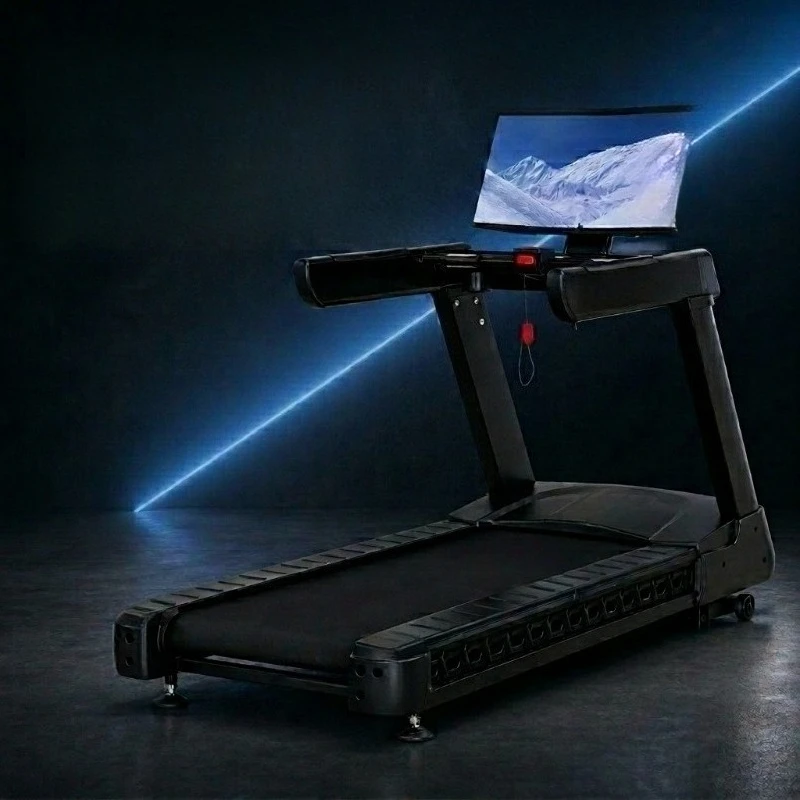 Commercial Smart Curved Screen Treadmill 15.6'' Touch Screen TV Portable Wireless Wide Running Deck Emergency Safety Lock