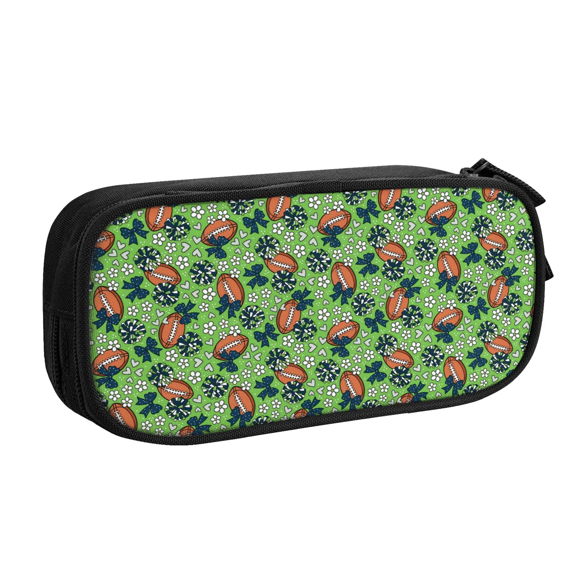Football Cheer Bows Rugby Union  Korean Pencil Case Girl Boy Large Storage Lime Green Blue Pencil Box Students Stationery
