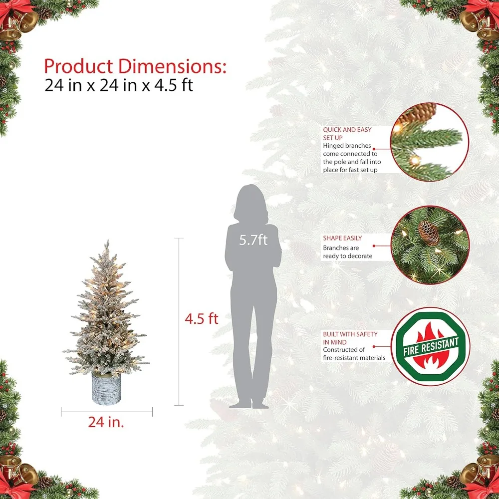 4.5 Foot Pre-Lit Potted Flocked Arctic Fir Artificial Christmas Tree with 70 UL-Listed Clear Lights