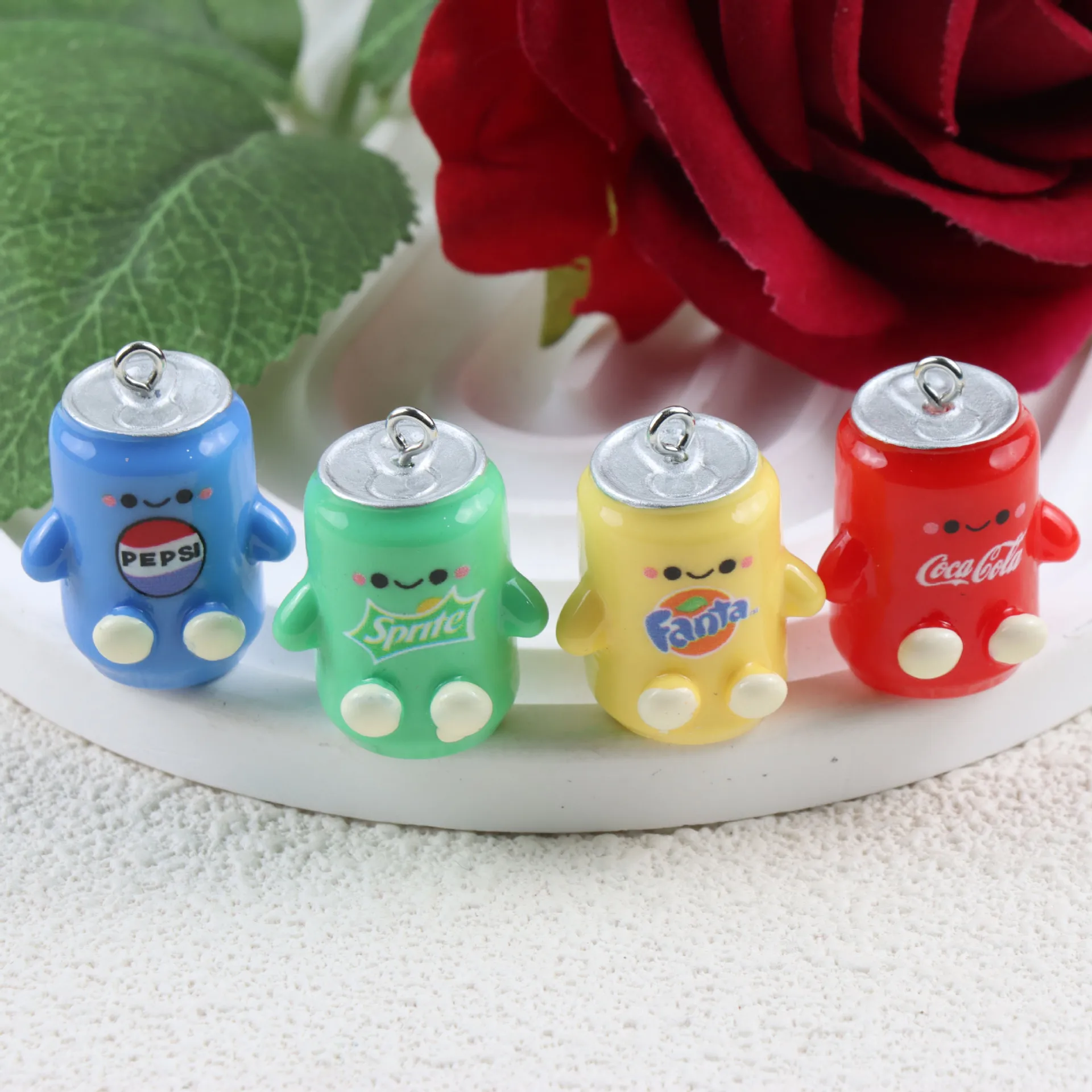 

8Pcs Resin 3D Cartoon Drink Bottles DIY Car Micro Landscape Decoration Accessories Bag Keychain Pendant