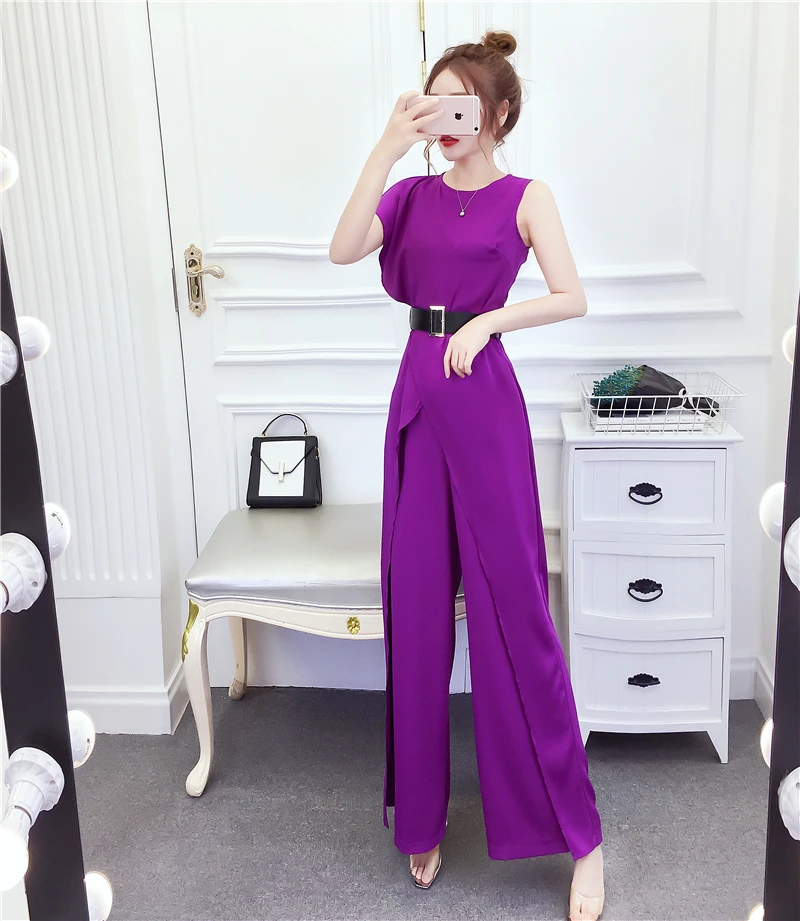 

Women Jumpsuit Fashion Round Neck High Waist Sleeveless Solid Pleated Ruffled Loose Wide Legs Romper High Streetwear 2025 New