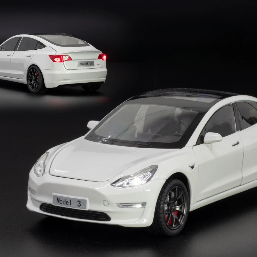 1:24 Teslaรุ่น3จําลองDiecastโลหะผสมรุ่นรถเสียงดึงกลับคอลเลกชันของเล่นเด็กของขวัญ