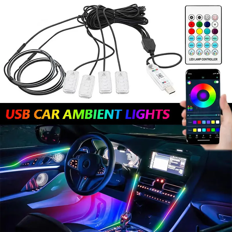 Neon Light 110cm APP Control Car LED Ambient Lights RGB Symphony Streamer Bluetooth Rainbow Acrylic Strips Atmosphere Lamp Kit