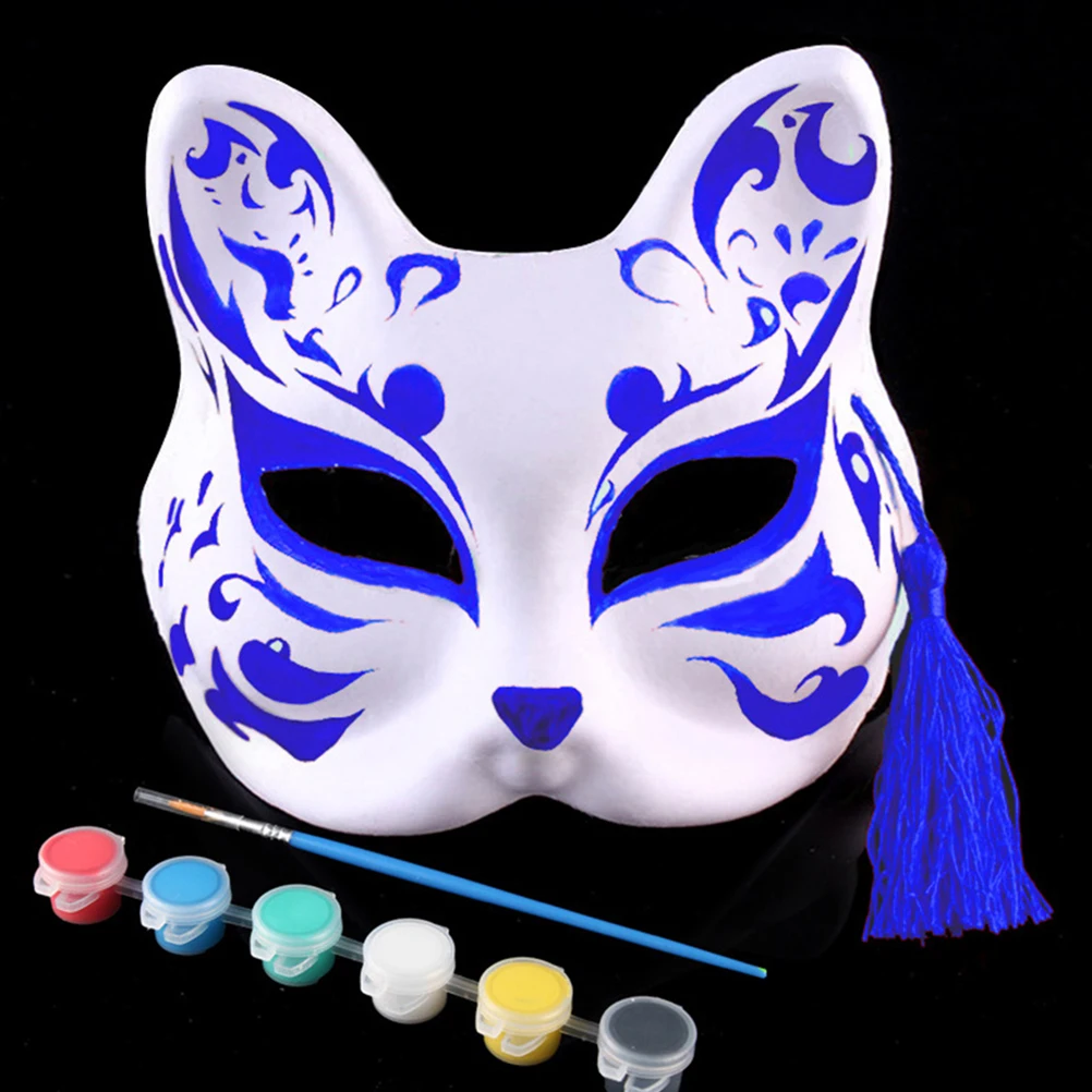 Masks Mask Cat Masquerade Paper Blank White Diy Halloween Face Cosplay Unpainted Animal Adults Paintable Mache Half