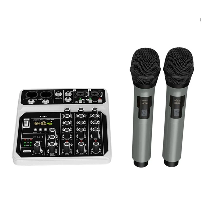 T23C Wireless Microphone 4-Channel Audio Mixer Console Professional Audio Mixer With Bluetooth USB For DJ Karaoke PC Guitar