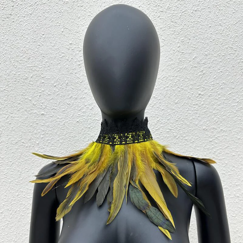 Gothic Feather Choker Collar Punk Cape Shawl Party Halloween Cosplay Fake Collar Neck Cover Women\'s Scarves Female Clothing