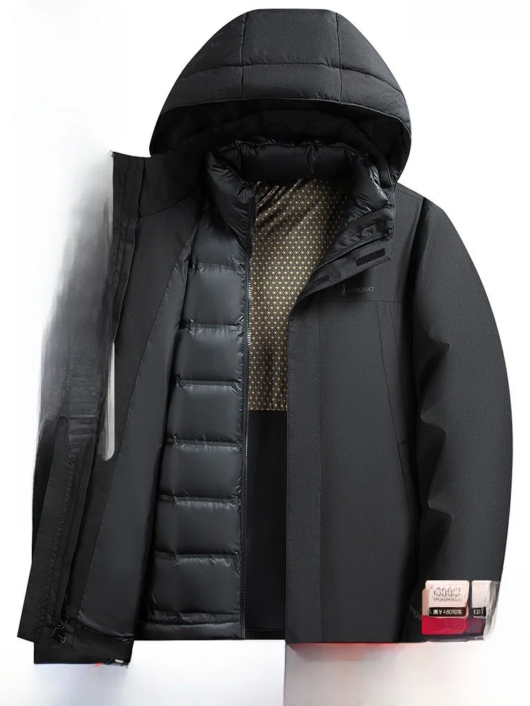 Men's Short down Jacket Removable Inner Warmth Goose down Fashionable Urban Style Business Wind Thickened Outerwear Coat