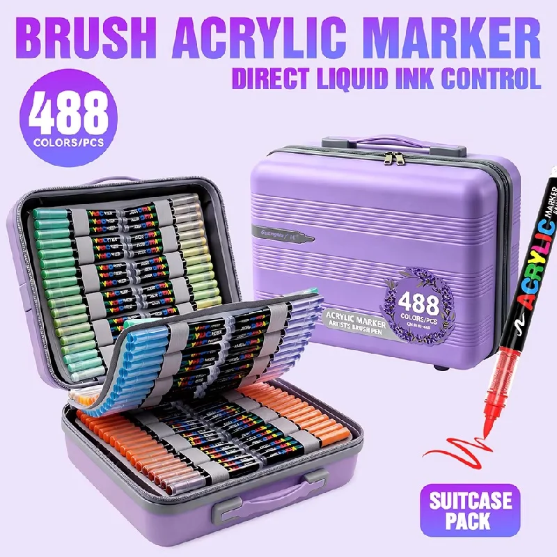 GUANGNA 488Colors Direct Liquid Soft Tip Acrylic Marker Pen Set Water Based Quick Dry Paint Markers Rich Pigment Artist Drawing Graffiti Art Supplies for Canvas Wood Stone Ceramic