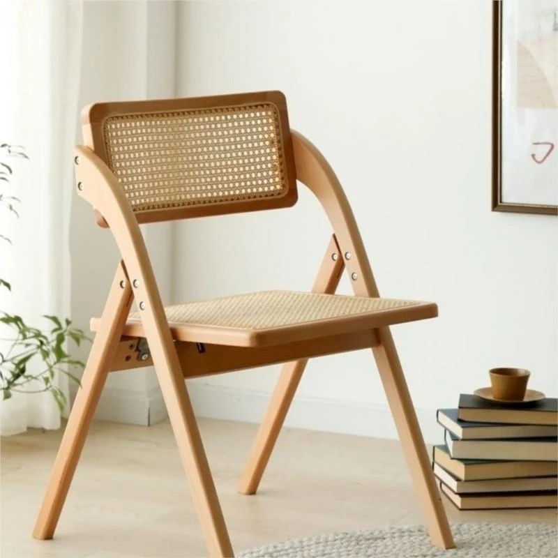 

Rattan Chair Solid Wood Folding Rattan Chair Rubber Wood Simple Living Room Chair
