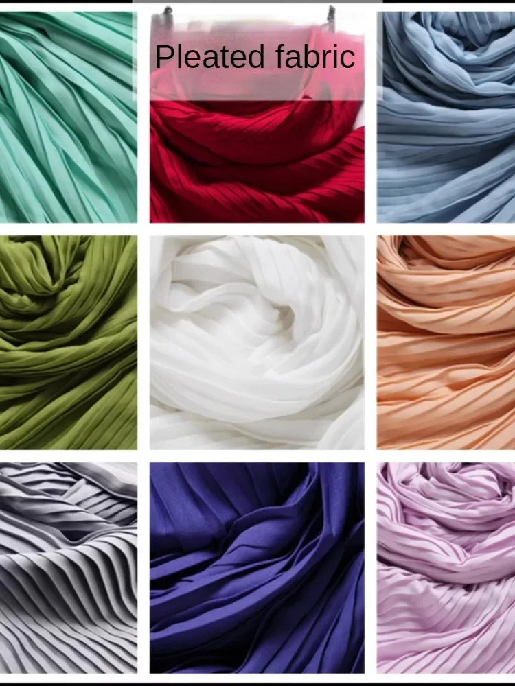 

Fashion Pearl Chiffon Accordion Pleat Fabric Plain Per Meter for Clothes Dresses Pants Sewing Thin Skirts Cloth Soft Comfortable