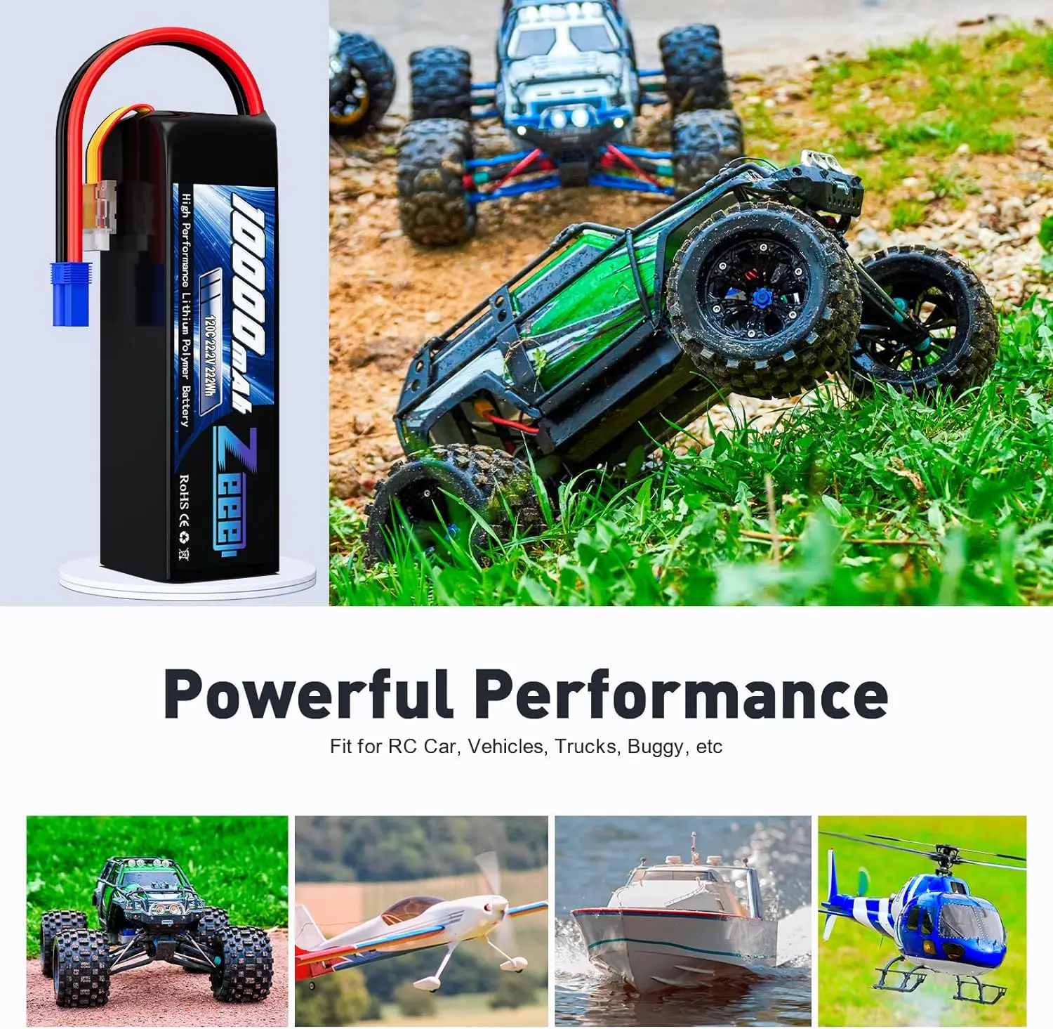 1/2pcs ZEEE 3S 4S 6S 10000mAh Lipo Battery 14.8V 120C Softcase with EC5 Plug for RC Cars Desert Boat  FPV Drone RC Models Parts