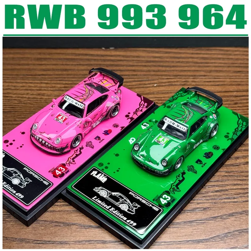 

Пламя 1/64 RWB 993 924, розовый/зеленый динозавр, игрушка из сплава, моторный автомобиль, литая под давлением металлическая модель, подарки