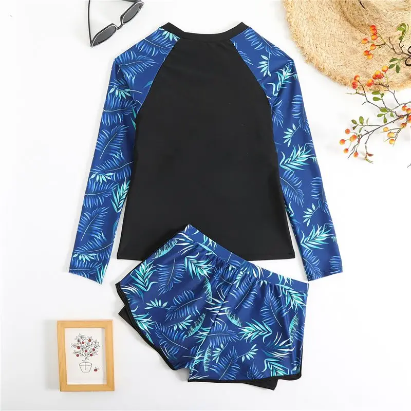 Rash Guard à manches longues pour femme – Maillots de bain 2 pièces avec soutien-gorge intégré, chemise et short de bain