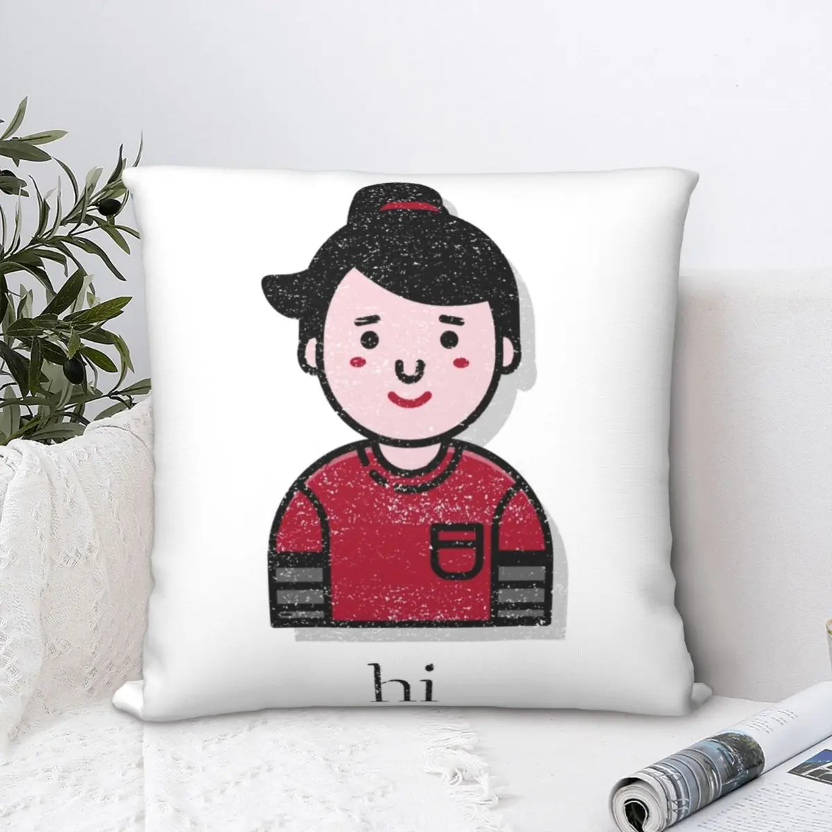 Asian Girl Smiling And Saying Hi Square Pillowcase Polyester Pillow Cover Velvet Cushion Decor Comfort Throw Pillow for home