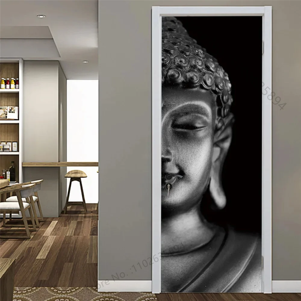 Modern Geometric Door Sticker Self Adhesive Vinyl Retro Stair Pattern Wall Sticker Waterproof Natural Scenery Home Decor Decal