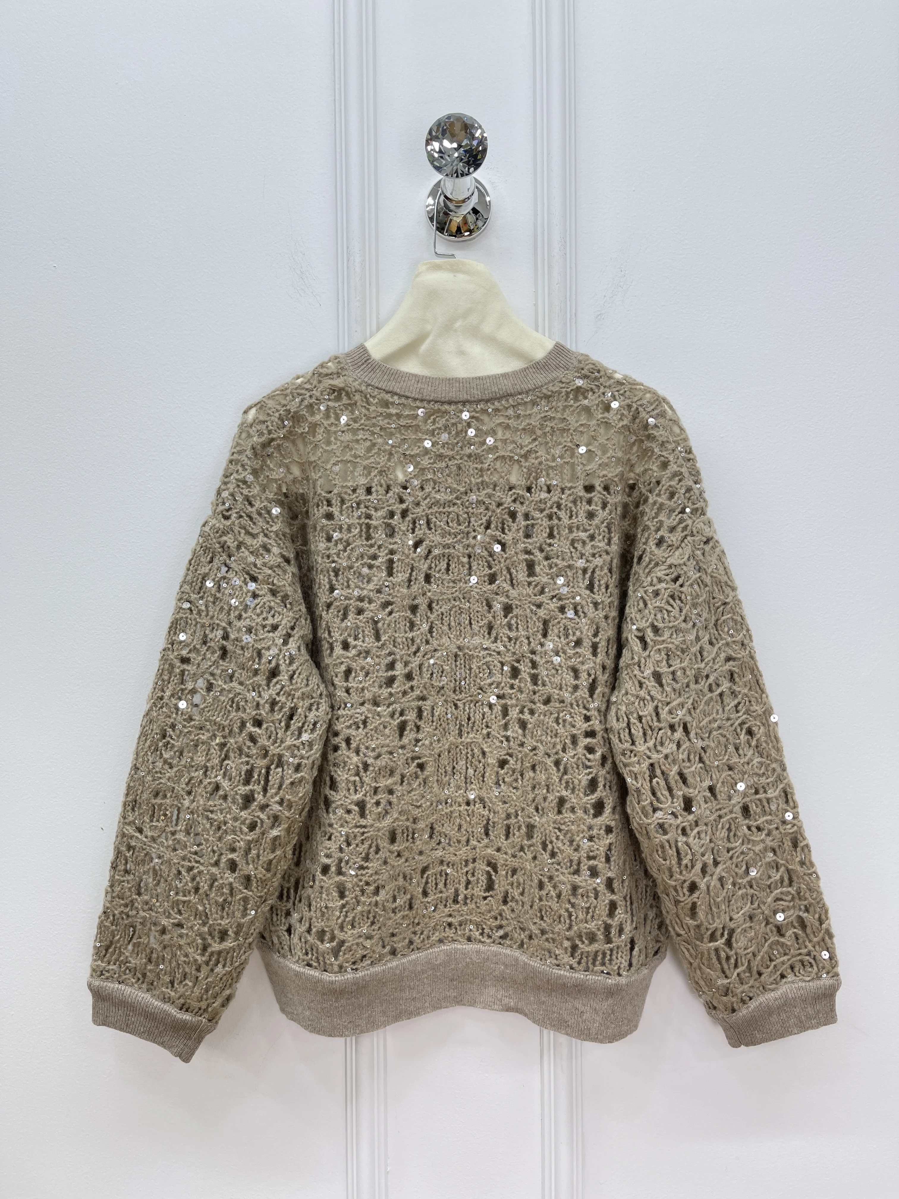 Autumn And Winter Heavy Hollow Sequined Wool Brushed Sweater Women'S Retro Long-Sleeved Blouse Women