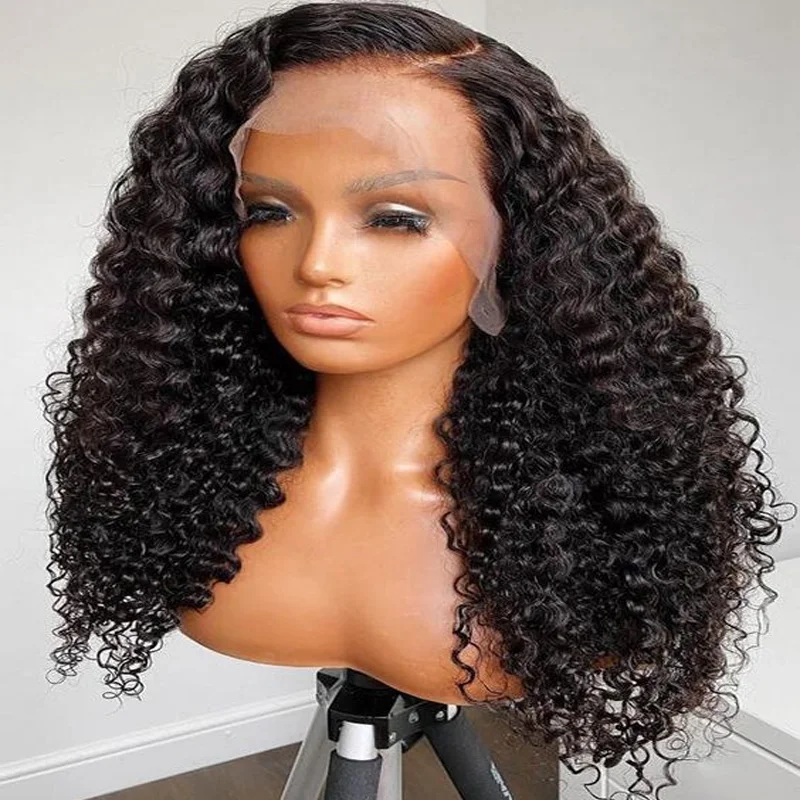 Soft Glueless Natural Black Color 26“Long 180Density Kinky Curly Lace Front Wig For Women With BabyHair Preplucked Daily Cosplay