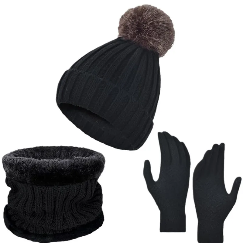 3 Stuks Gebreide Muts Set, Outdoor Reizen Vrije Tijd Winter Sjaal Handschoenen Driedelige Hals Een Plus Kasjmier Warme Winter Gebreide Muts