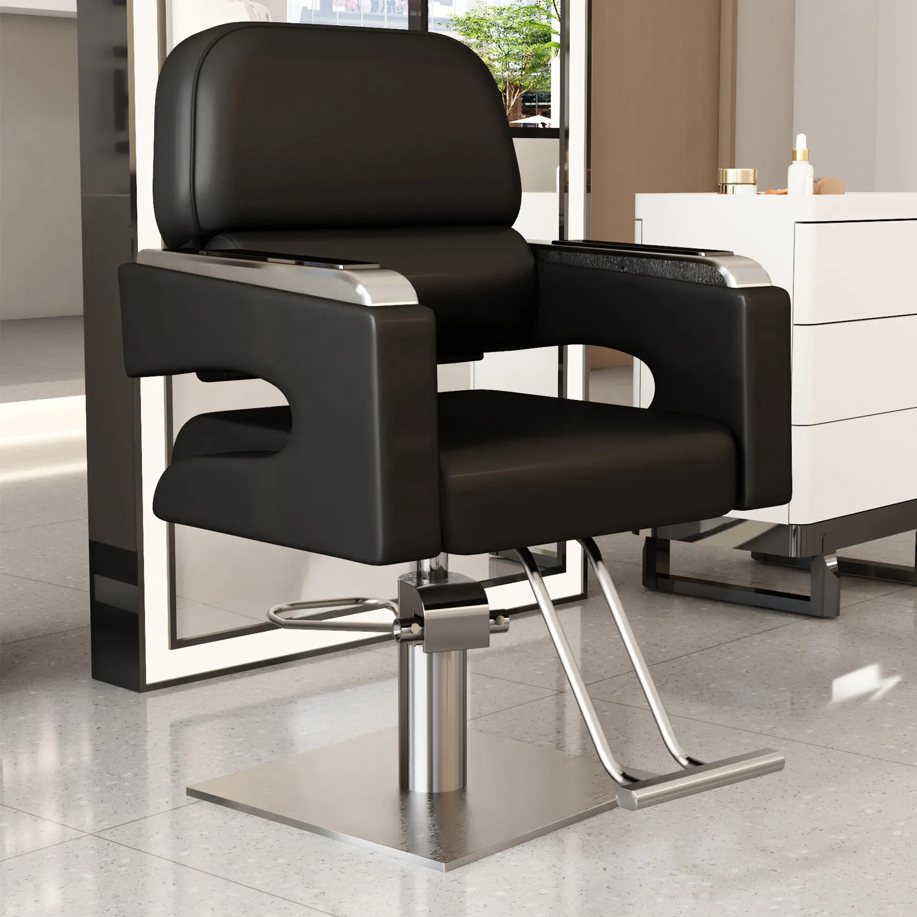 Barber shop chair hair salon special reclining hair salon chair hair cutting chair rotatable lifting stainless steel armrest