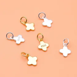 5PCS 925 sterling silver gold-plated pendant accessories Lucky grass pendant manual DIY beading material Jewelry material
