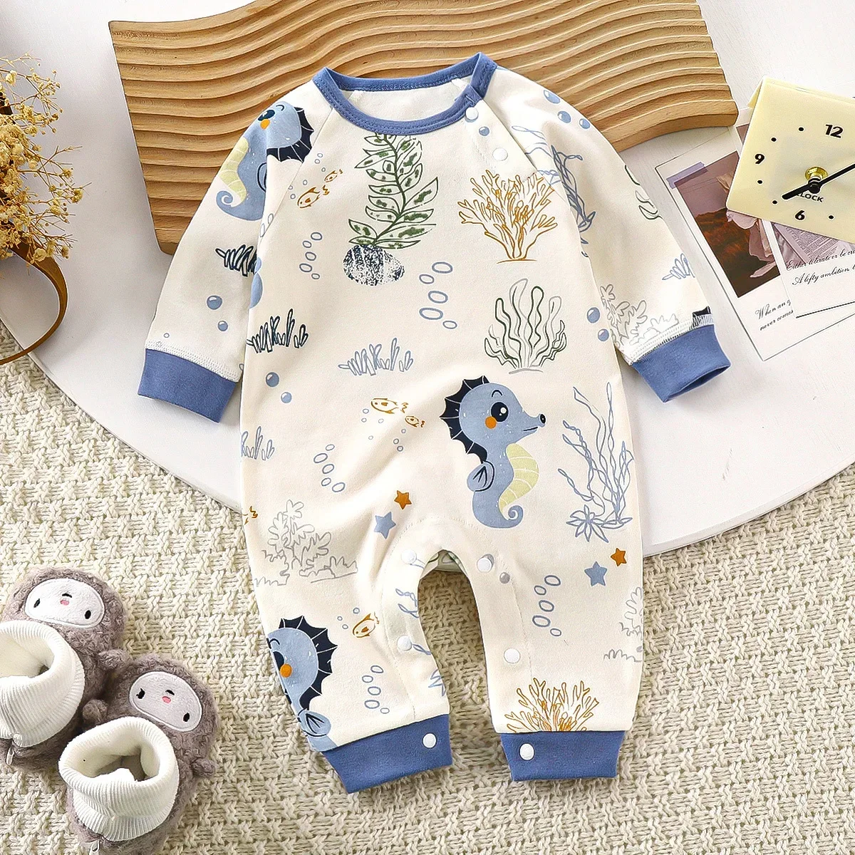 Autumn Newborn Baby Pure Cotton Romper Long Sleeve Cute Cartoon Print Casual Rompers Toddler Playsuit Infant One-piece Clothing