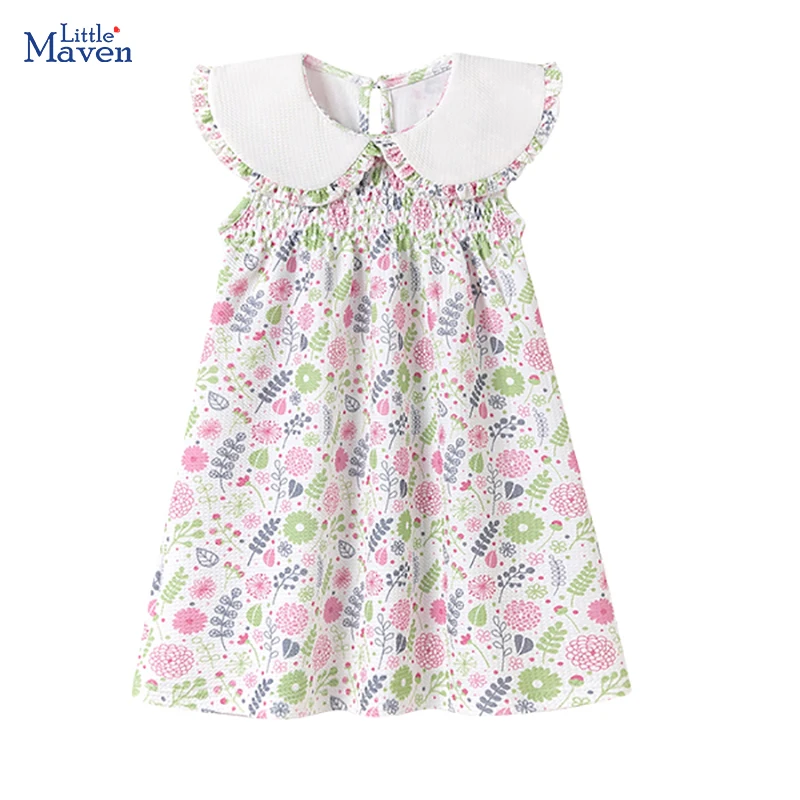 Little Maven Kinderkleidung 2026 Sommer Neue Baby Mädchen Prinzessin Cartoon Blumen Kinderbekleidung Geburtstagskleider 2-7 Jahre