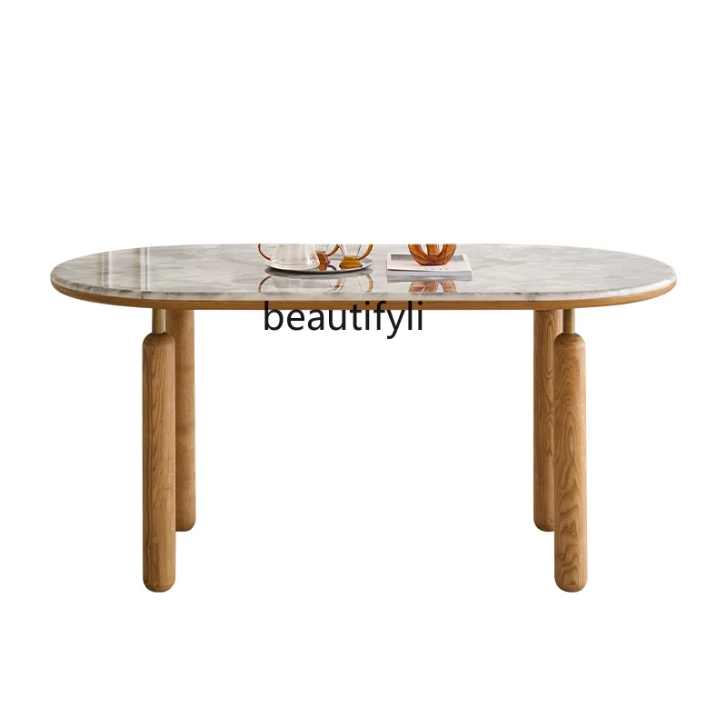 

Nordic and Japanese Style Silent Style Marble Oval Dining Tables and Chairs Set Modern Minimalist Dining Table