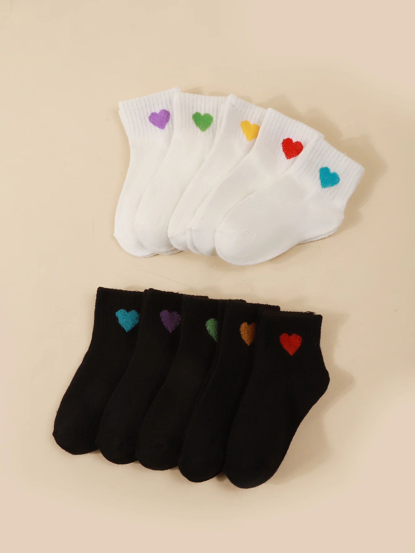 10 pairs of spring and summer thin men's and women's solid color short socks, simple cartoon love children's mid tube socks