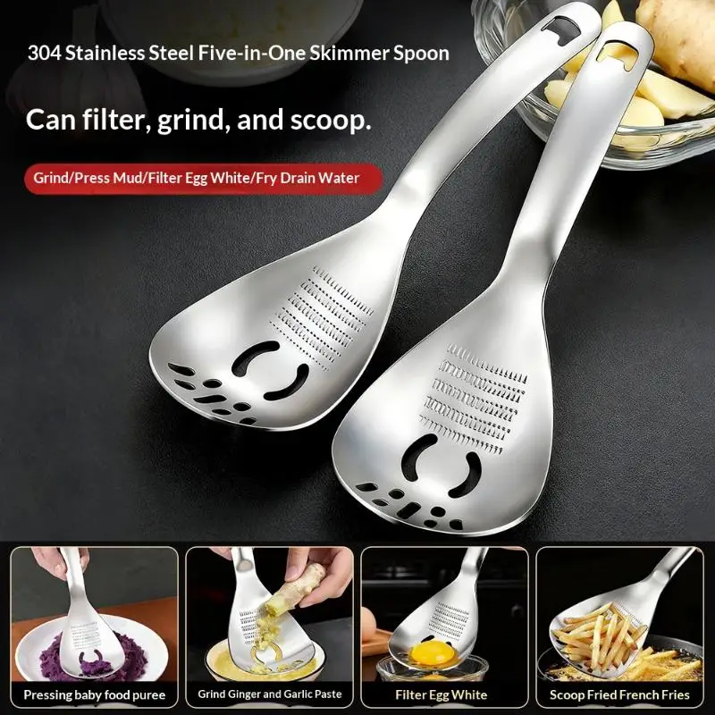 For Cooking Garlic Ginger Vegetable Grater Grinder Spoon Kitchen Supplies Multifunctional Stainless Steel Kitchen Utensil