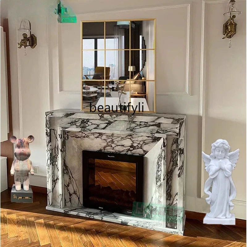 

SS 7304Marble mantel large white indoor simple background wall entrance French modern stone decorative cabinet