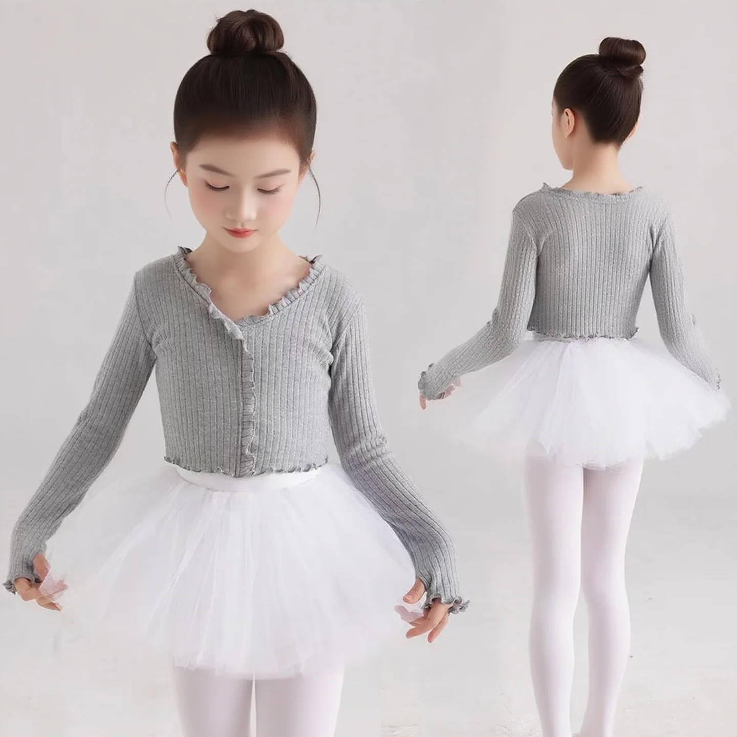 Girls Ballet Waistcoat Dance Warm Shawl Costumes Ballet Tops Long Sleeve Dance Warm Up Autumn Winter Elegant Practise Shirt Kids
