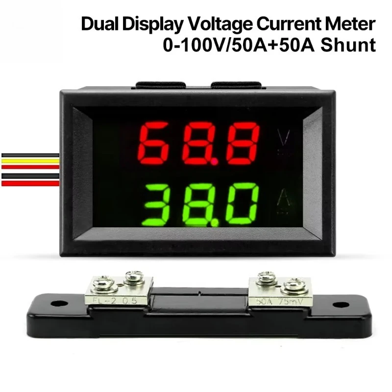 DC 100V 50A Digital Volt Amp Meter 5 Wire Parallel Dual LED Display Voltmeter Ammeter For DC Equipment Power Monitoring