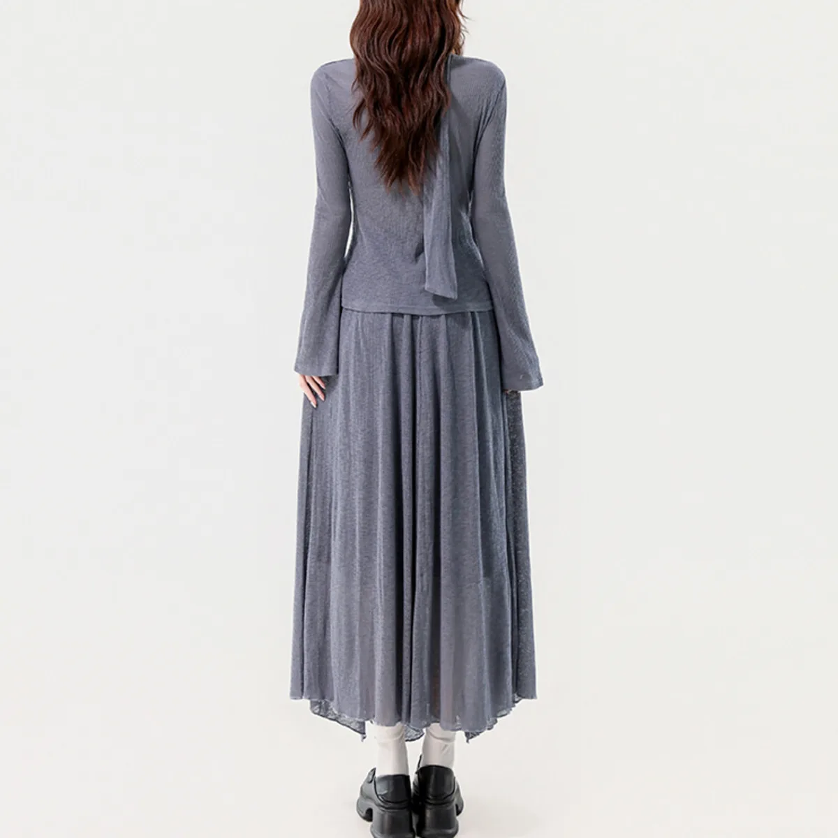 KWTX 2025 ensemble 2 pièces pour femmes à manches longues col en V volant t-shirt jupe asymétrique solide automne élégant Vintage Chic luxe