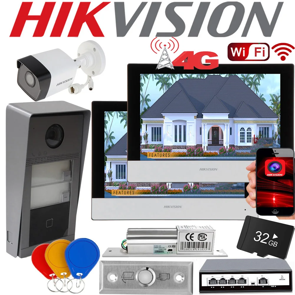 Hikvision-ビデオインターホンds-kh6320-wte1,デジタルテクノロジーds-kh6320-wte1,2台のモニター