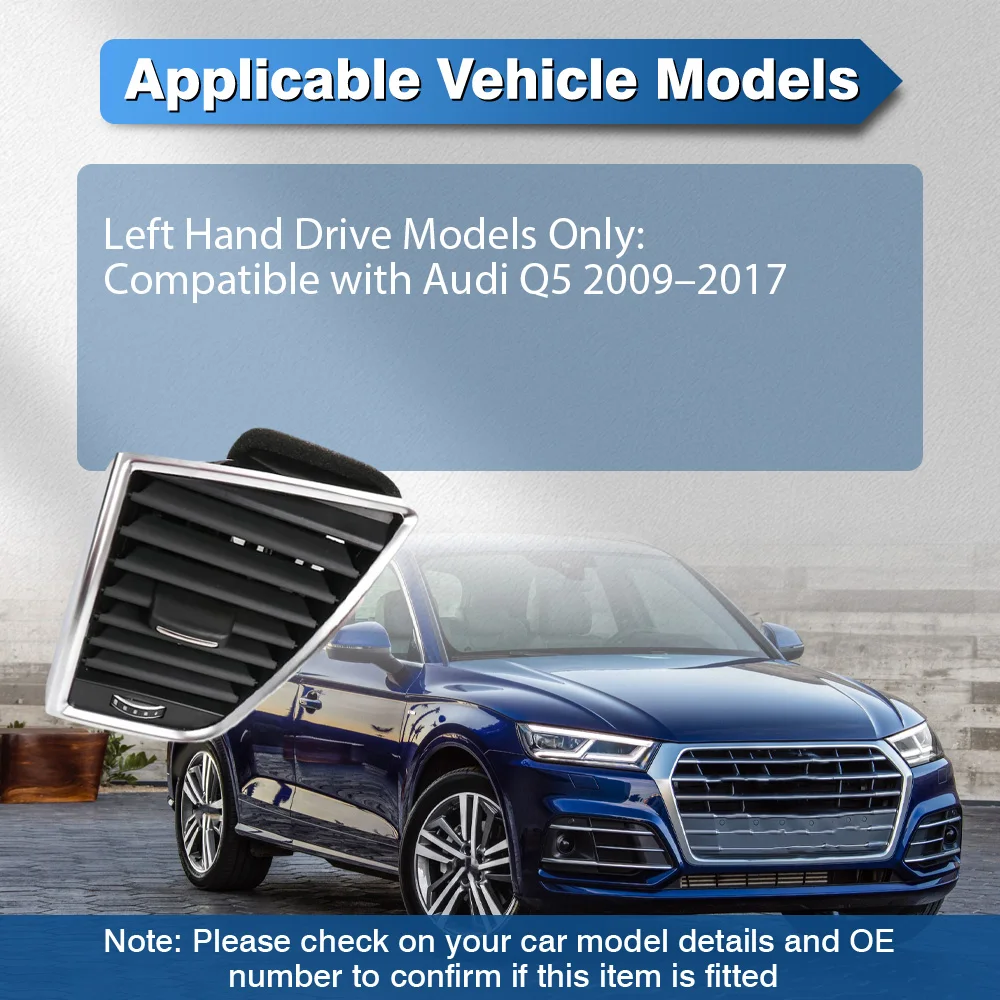 

1 шт. вентиляционная решетка переменного тока в сборе для Audi Q5 2009-2017 с левым рулем, передняя левая и правая средняя вентиляционная решетка кондиционера, черный 8R1820901J