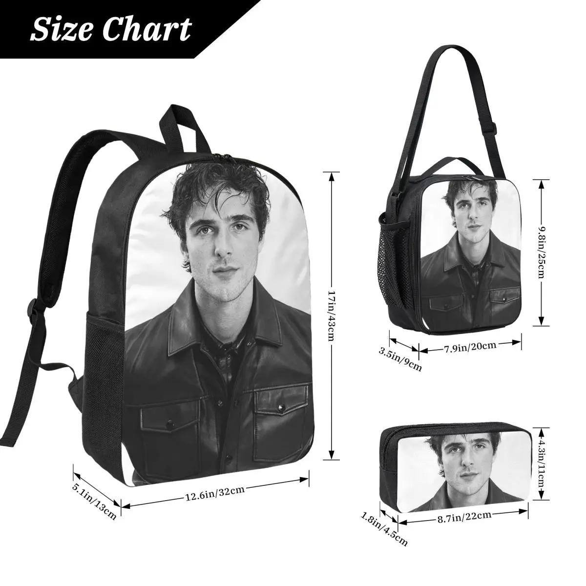 Jacob Elordi Australian Actor Backpack Boys Girls BookBag School Bag Laptop Shoulder Bags 3ps Insulated Lunch Bag Pencil Case