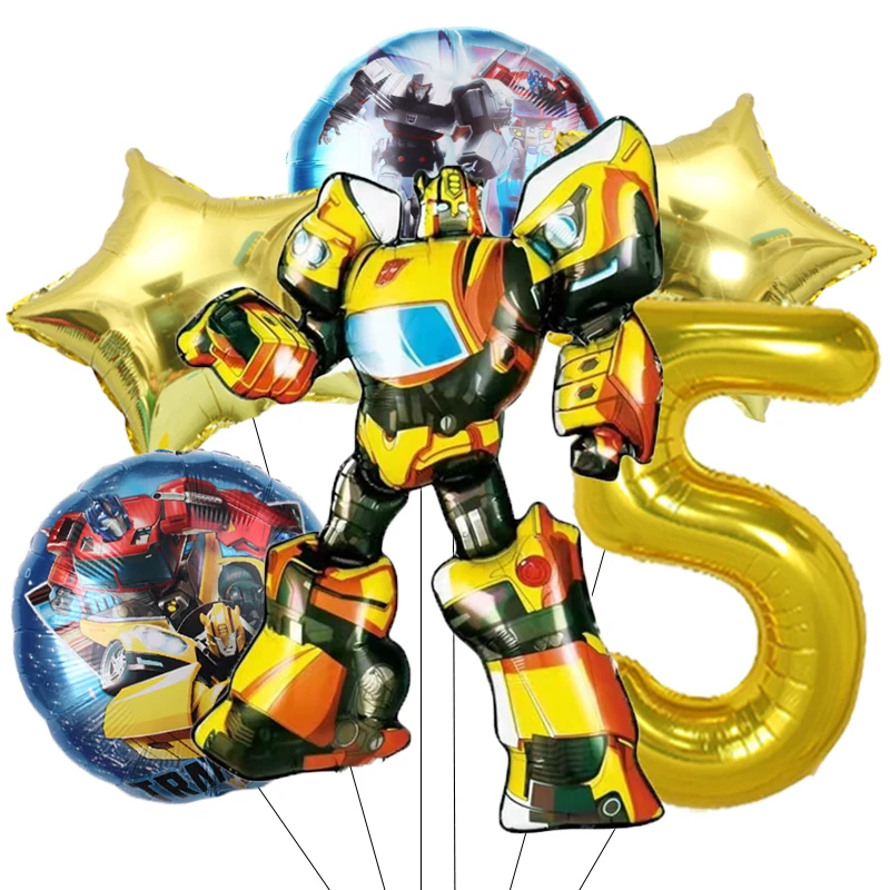 6pcs Transformation Optimus Prime Bumblebee Theme Aluminum Film Digital Balloon Boy Gift Birthday Party Decorations Baby Shower view 6