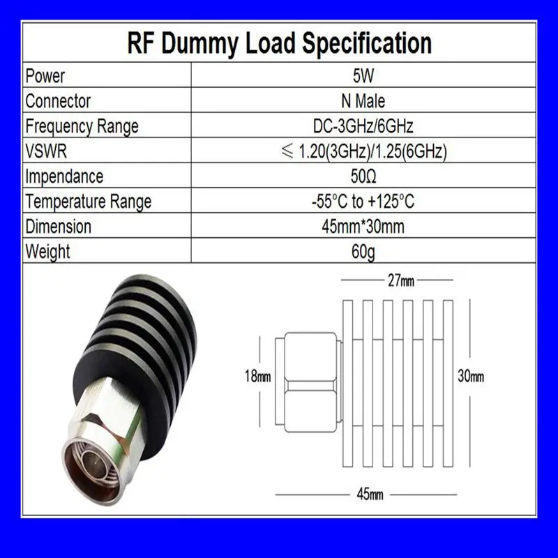 5W N Male Plug RF Coaxial Termination Dummy Load 3GHz/4GHZ/6GHz 50ohm Nickel Plated RF Accessories