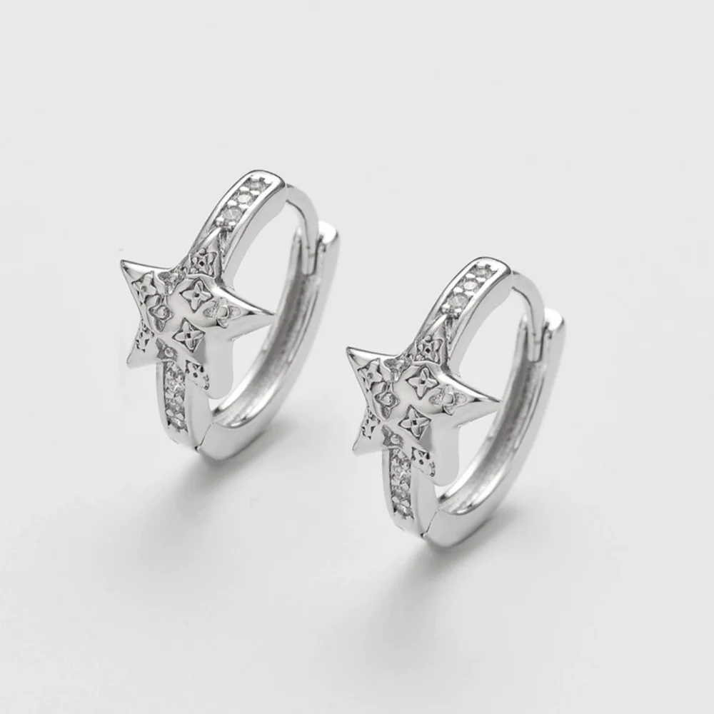 لطيف الذهب والفضة اللون الأبيض الزركون الأذن الصغيرة مشبك أنثى ستار هوب أقراط للنساء هدايا مجوهرات الزفاف