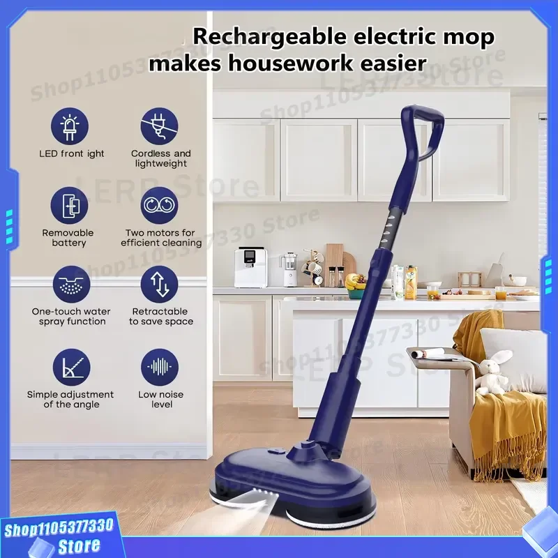 Cordless Electric Rotating Mop with 2600mAh Removable Battery Water Jet Cleaning Tool Adjustable Handle for Home Hotel Floor
