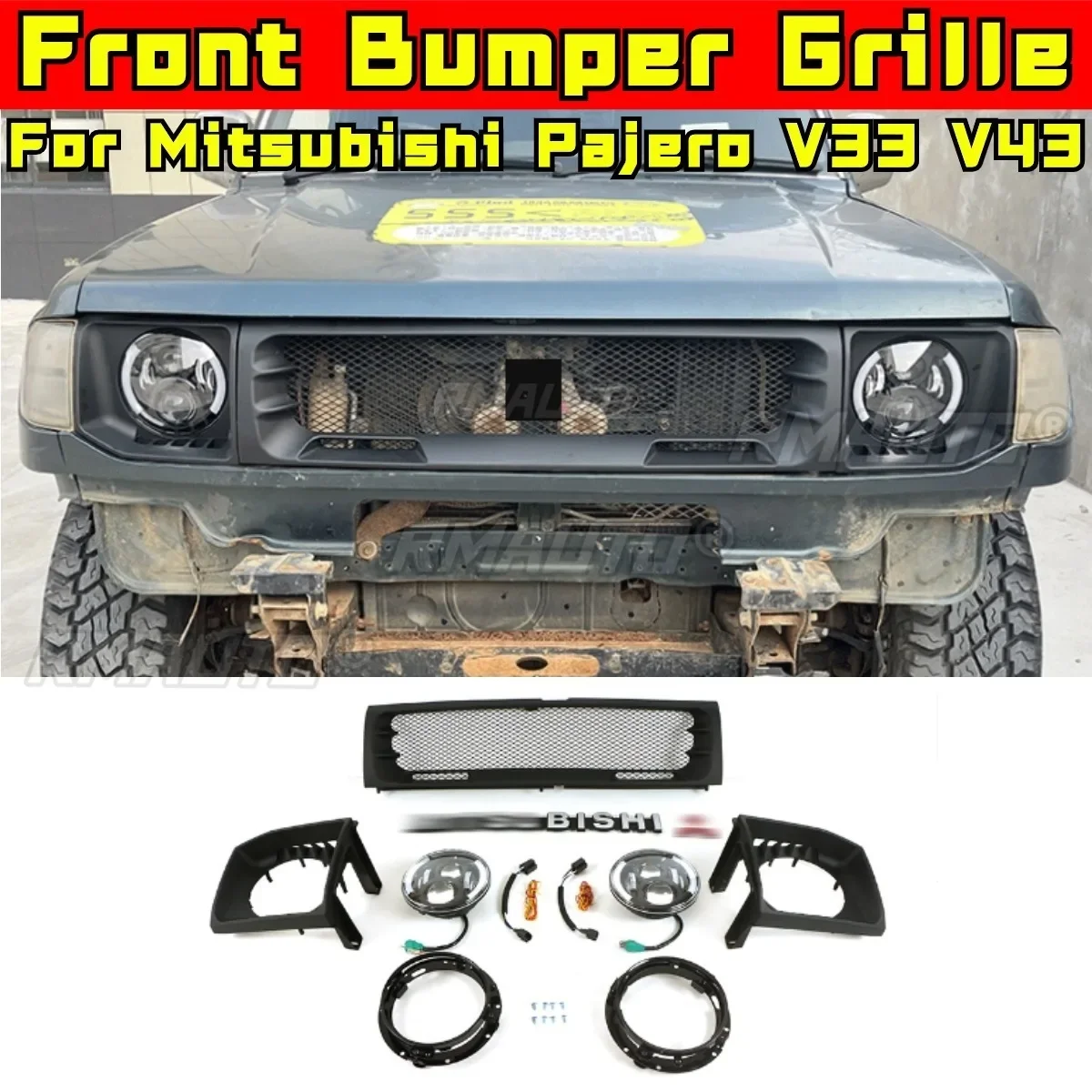 Car Bumper Grill Front Bumper Racing Grille Grill Body Kit For Mitsubishi Pajero Black Diamond V33 V43 v45 v55 Car Accessories